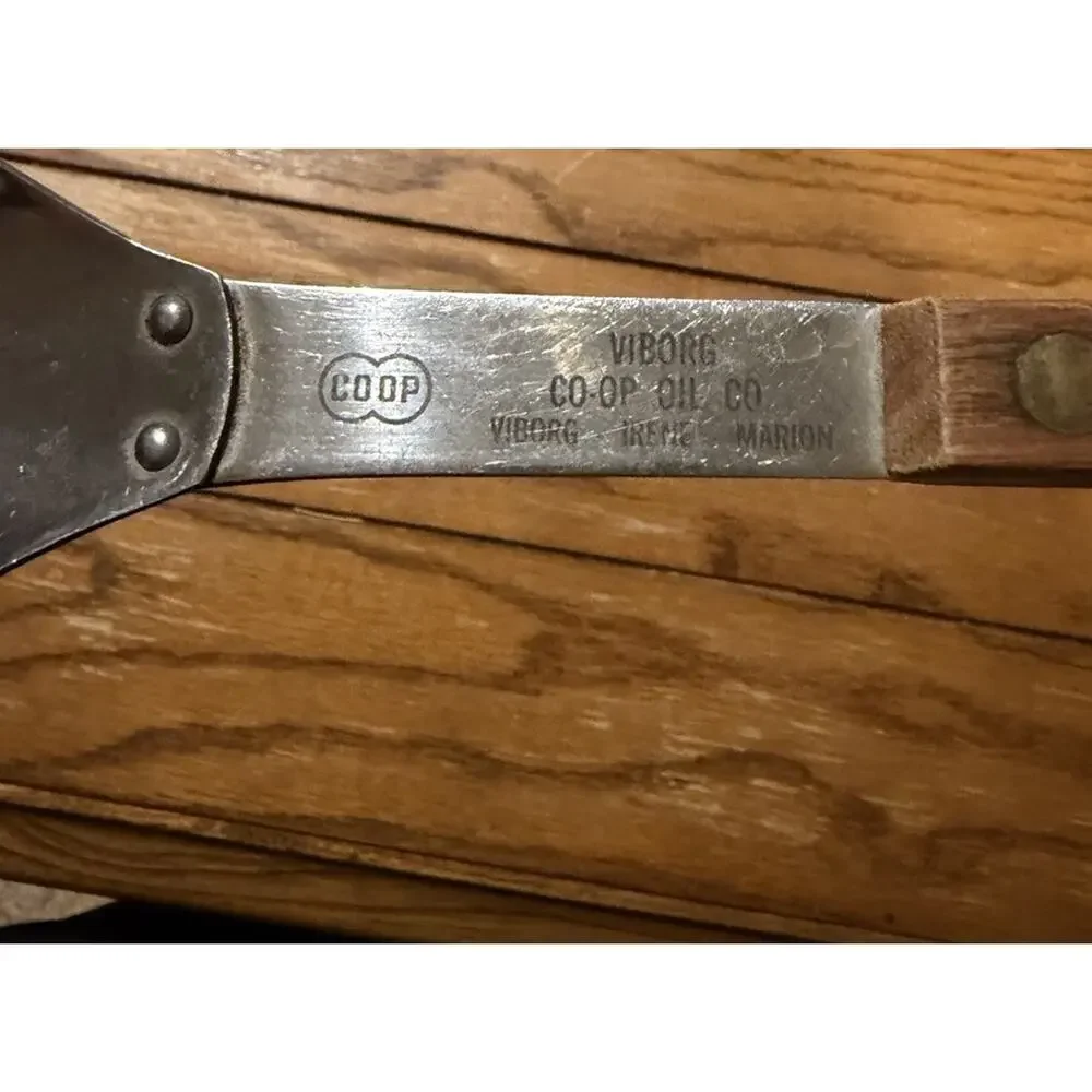 Vintage Slotted Metal Spoon with Wooden Handle Oil Co-op Kitchen Tools 10 Inch